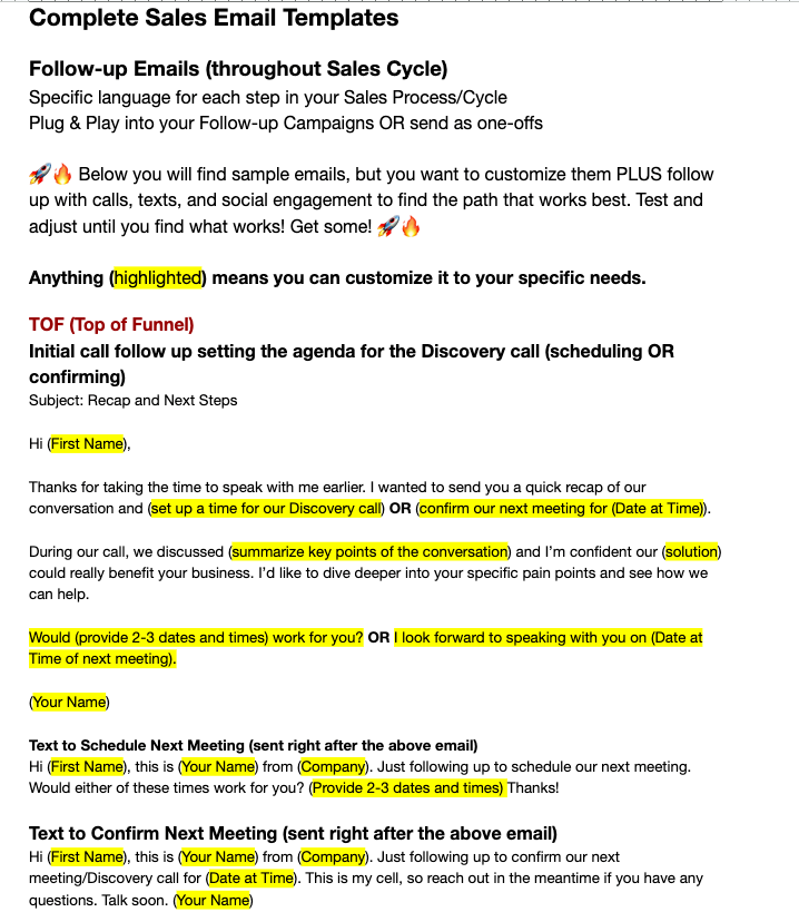 COMPLETE SALES PACKAGE: 200+ Sales Questions, 50+ Email & Text Templates, 30 Objection & Closing Scripts, Templates, Tools, Exclusive Videos, and more (*Most Popular*)