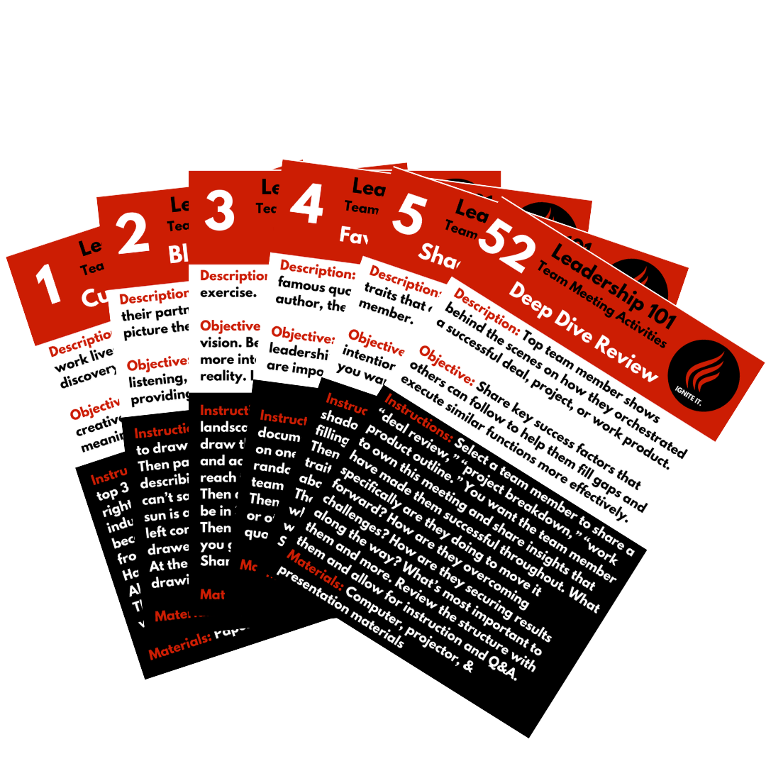 COMPLETE LEADER Package: 200+ Leadership Questions, 52 Team Meeting Activity Cards, 10 Meeting Agendas, Templates, Tools, Exclusive Videos, and more (*Most Popular*)