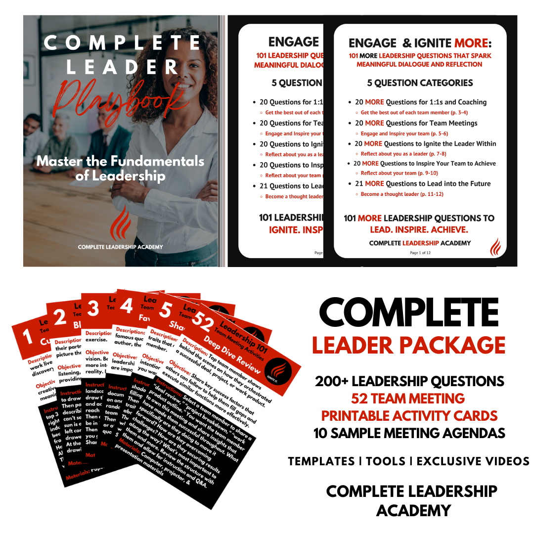 COMPLETE LEADER Package: 200+ Leadership Questions, 52 Team Meeting Activity Cards, 10 Meeting Agendas, Templates, Tools, Exclusive Videos, and more (*Most Popular*)