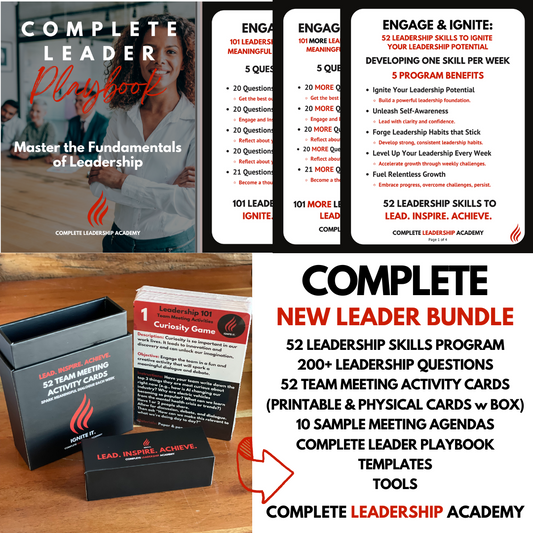 COMPLETE NEW LEADER BUNDLE: 52-Week Leadership Skills Program, 200+ Leadership Questions, 52 Team Meeting Activity Cards (printable + physical cards with box), 10 Meeting Agendas, Templates, Tools, Exclusive Videos, and more (*New Leader FAVORITE*)